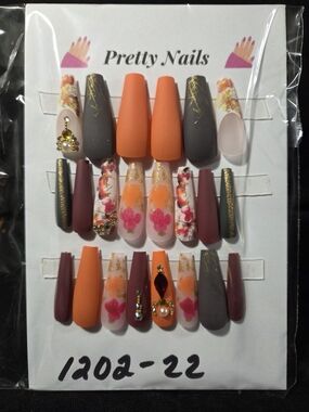 Pretty Nails Orange, Gray & Mauve 22 Pc Press-On Set